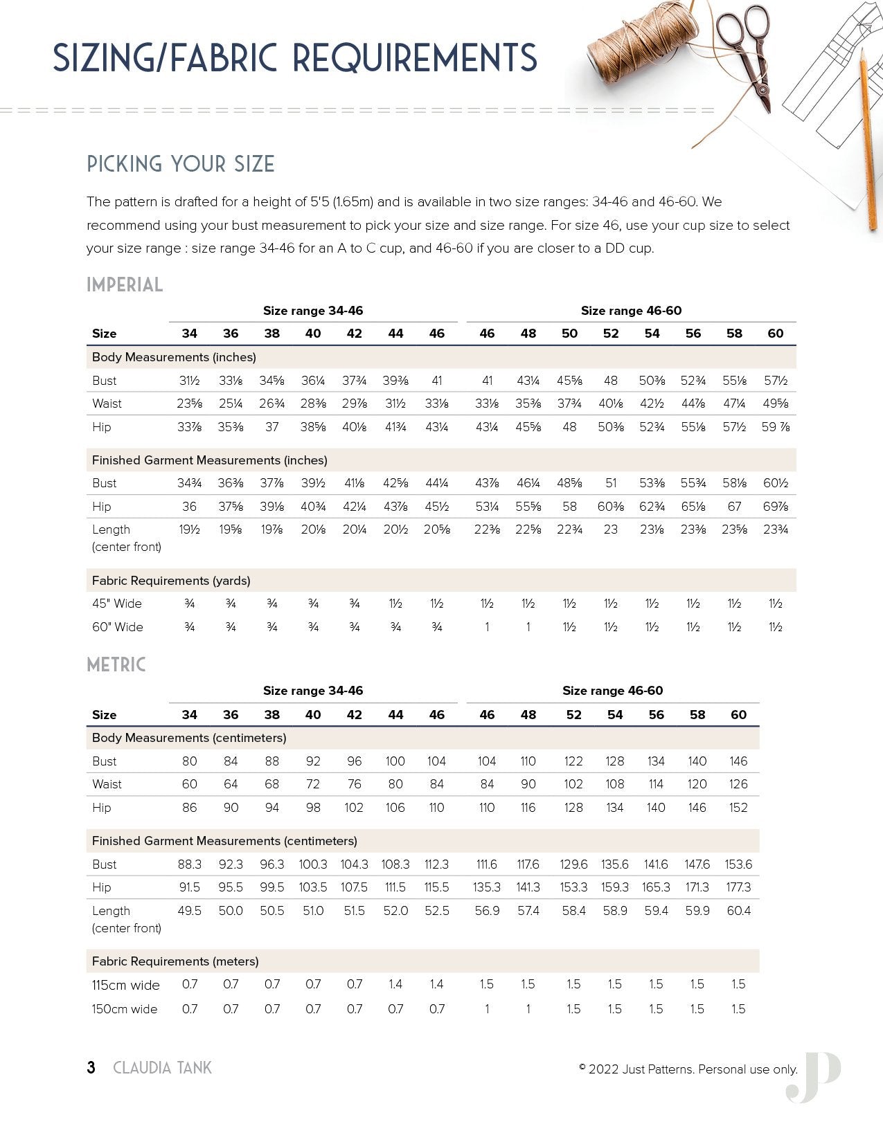 Claudia sizing and fabric information