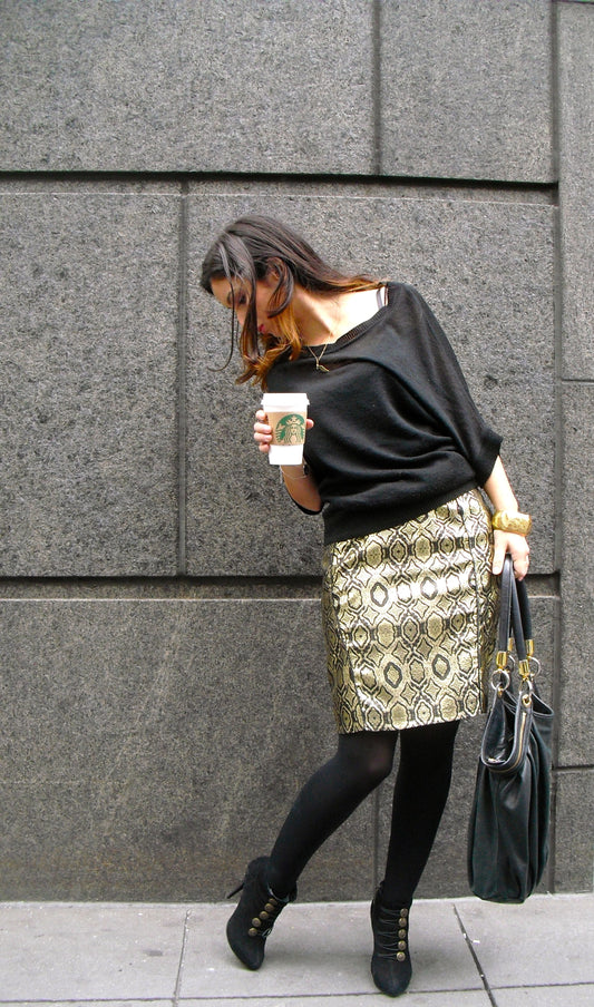 SEWN - Gold brocade pencil Skirt