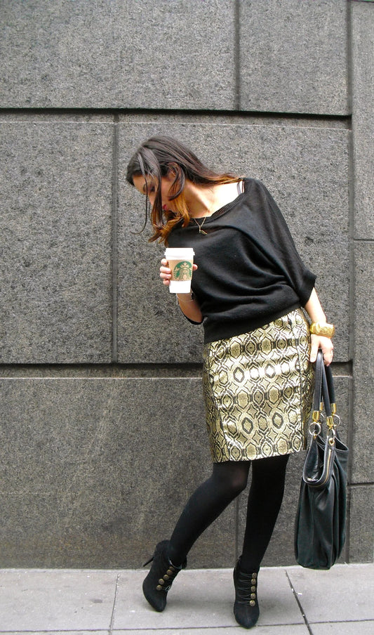 SEWN - Gold brocade pencil Skirt - Just Patterns 