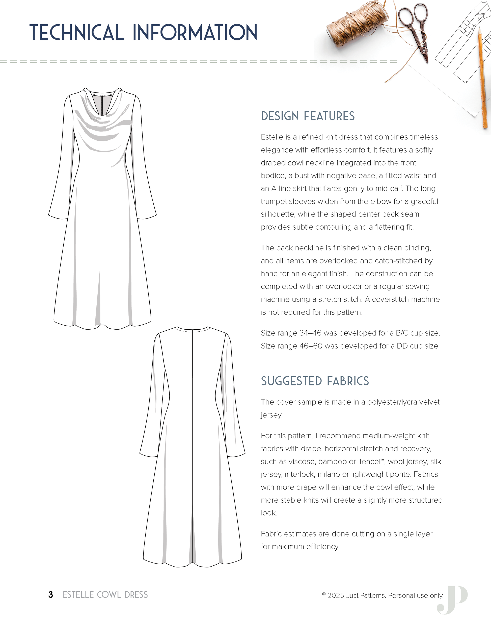 Estelle Cowl Dress PDF Sewing Pattern Just Patterns Estelle Cowl Dress PDF Sewing Pattern Just Patterns