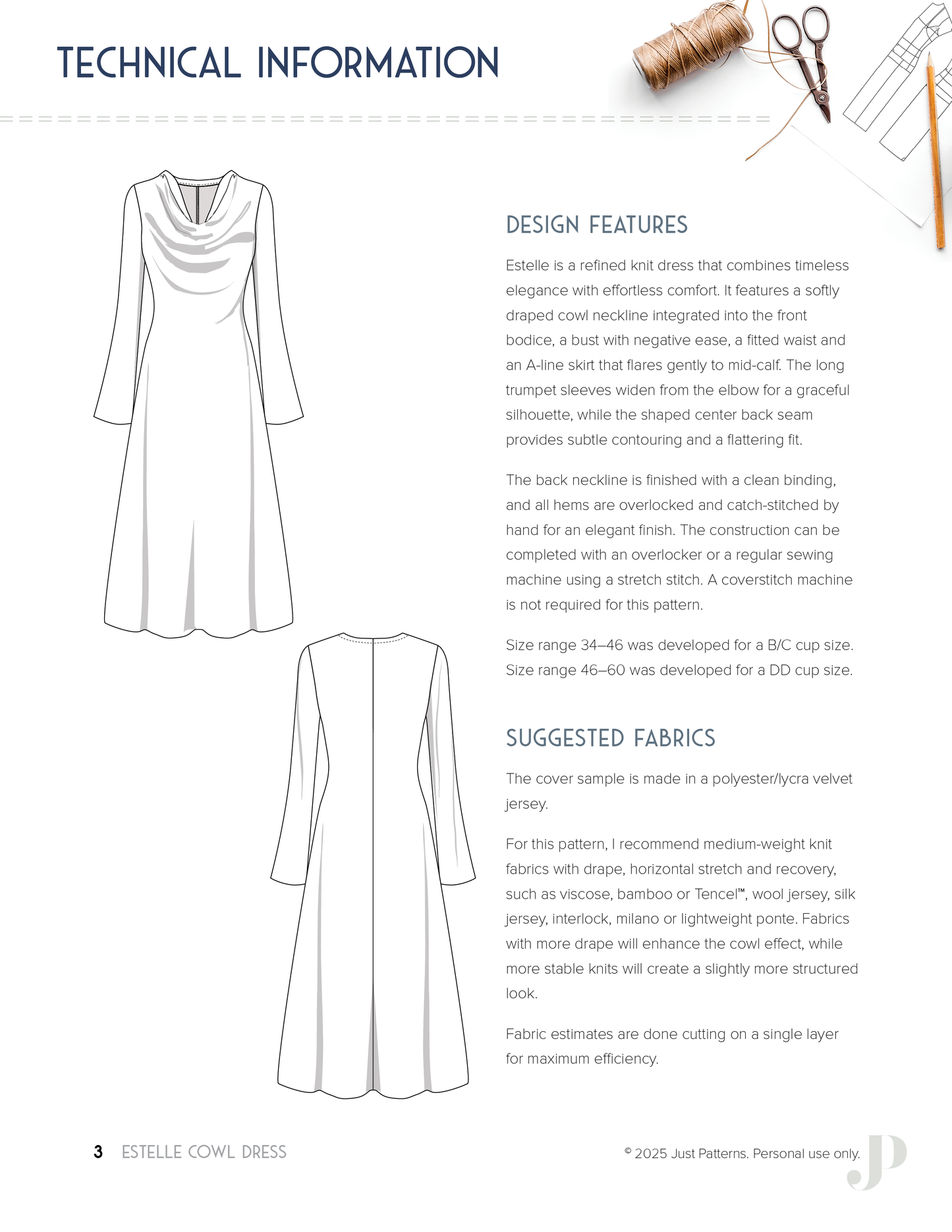 Estelle Cowl Dress – PDF Sewing Pattern