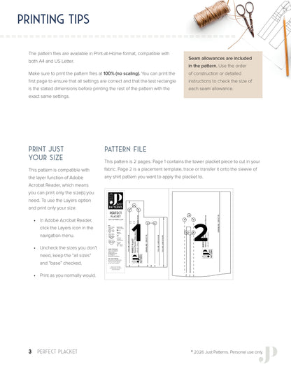 Patron Perfect Placket Pattern – vue portée silhouette – Just Patterns