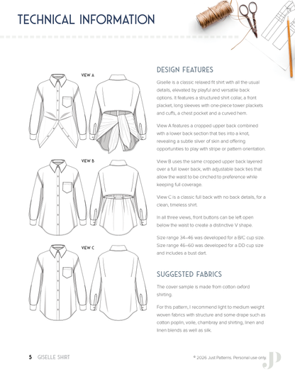 Giselle Shirt – PDF Sewing Pattern
