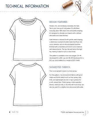Kate Tee - PDF Sewing Pattern – Just Patterns