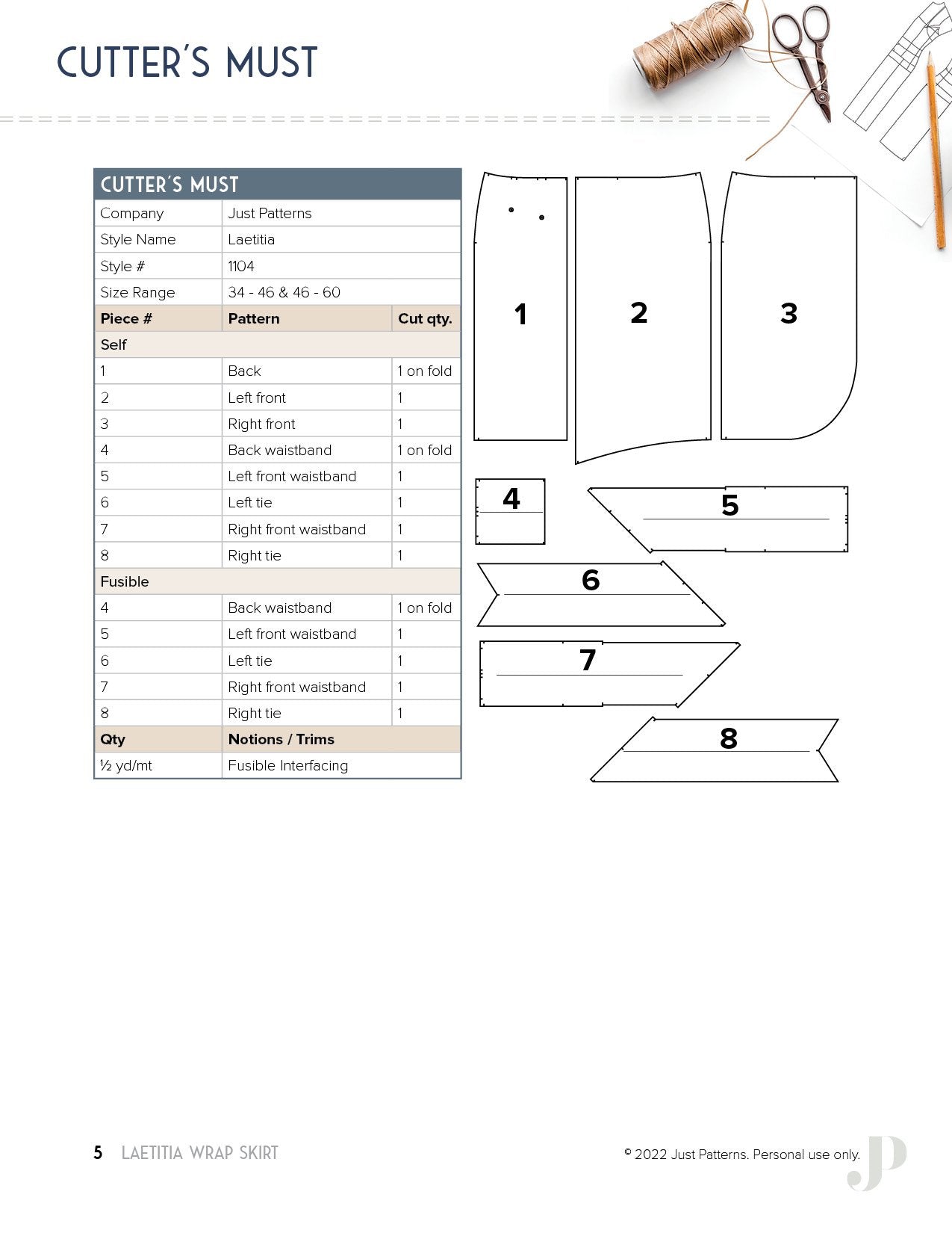 Jill Wrap Skirt PDF Sewing Pattern, Size Inclusive 0-34, Beginner