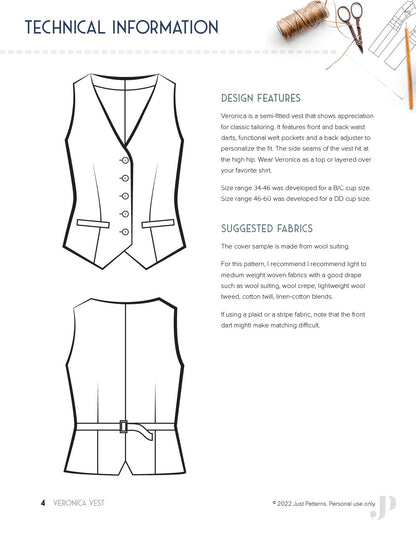 Veronica Vest - PDF Sewing Pattern – Just Patterns