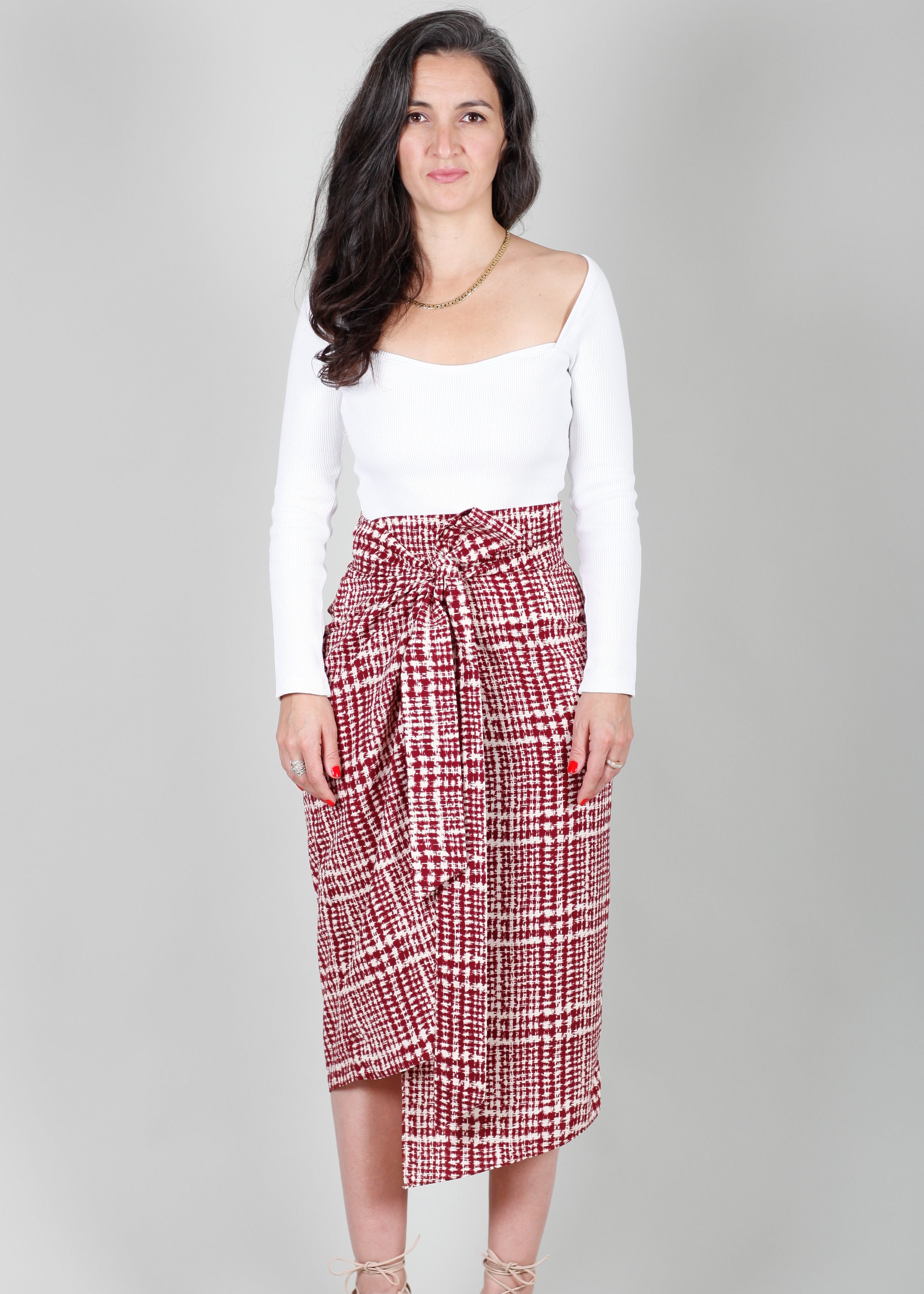 White cotton 2024 twill wrap skirt